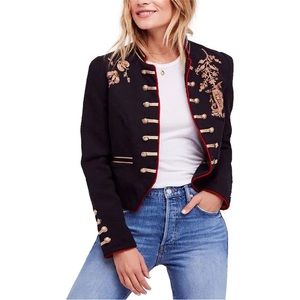 Free People Lauren Band Jacket Military Embroidery